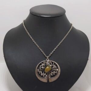 Vintage Brutalist Pewter Pendant Necklace 1960’s Scandinavian Modernist Glass